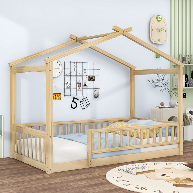 Vonie Wood Daybed with Roof and Slats, Natural, Twin