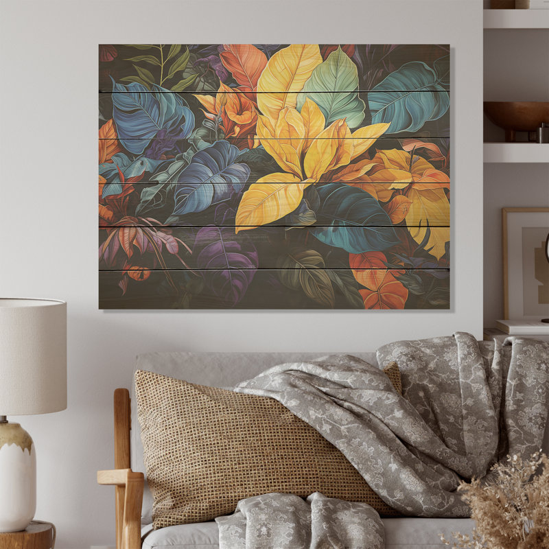 Feuillage coloré, oasis urbaine - feuilles, art mural sur bois de pin naturel, H 10 po x l 20 po
