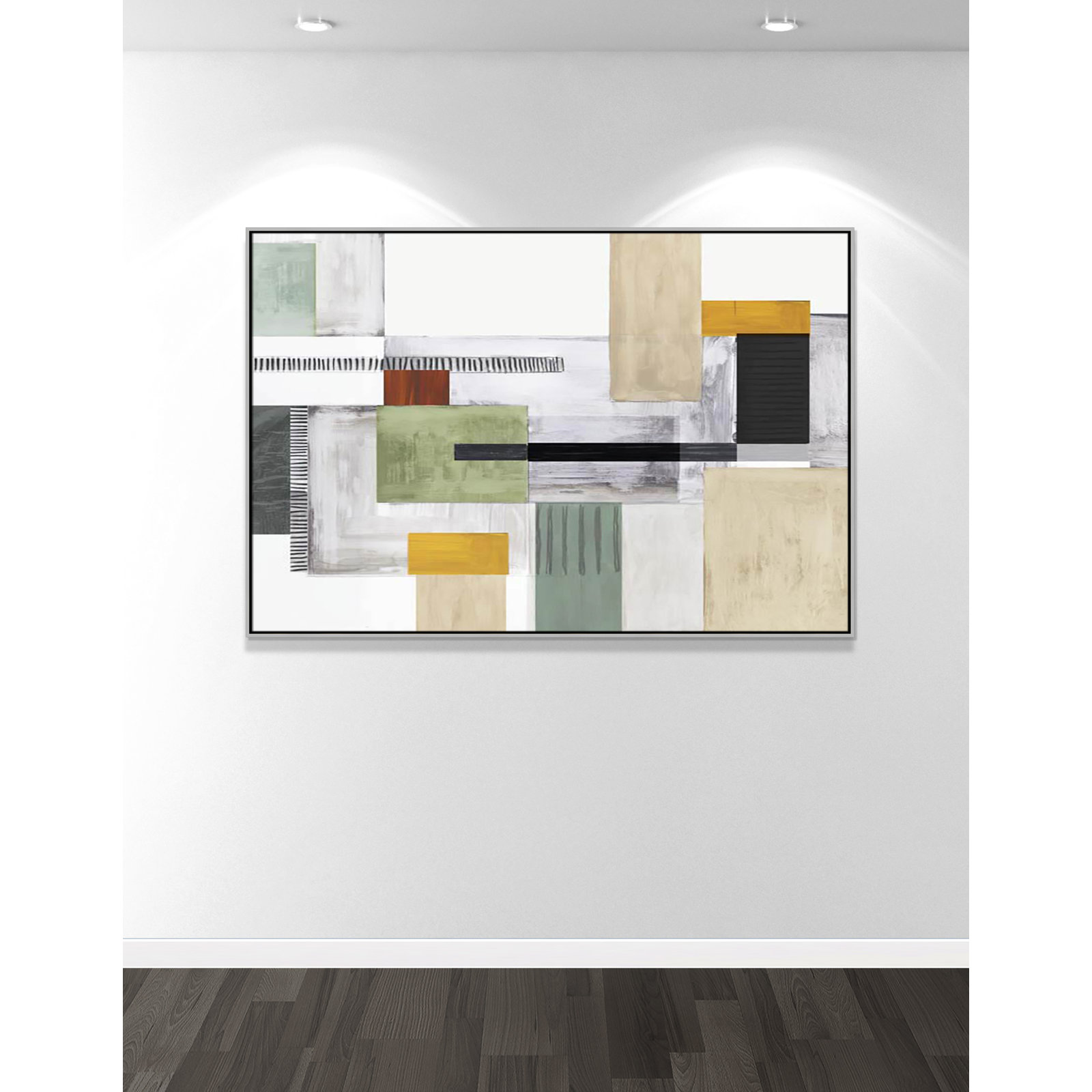 Playful Blocks Print by Tom Reeves, 41.5" H x 61.5" W x 2" D, Silver Floater Framed, No Mat