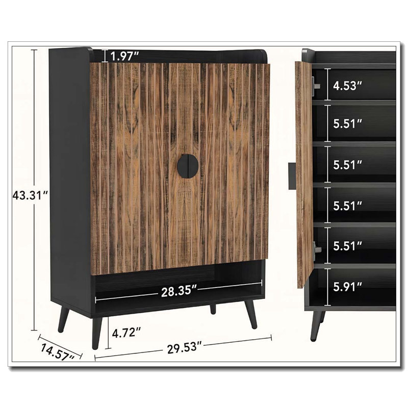 Modern Shoe Storage Cabinet, Black,Rustic Brown