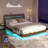 Queen Floating Bed Frame With Led Lights And Charging Station, Wood Queen Size Bed Frame With Storage Headboard-864310632