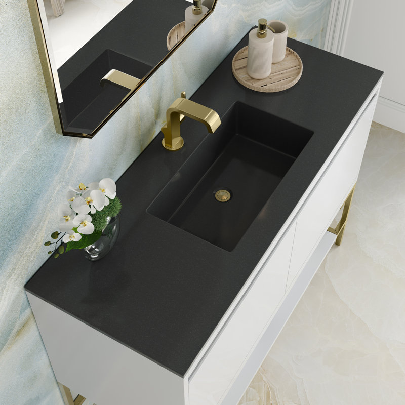 Mantova 47.25'' W Single Vanity, Charcoal Black, Glossy White/Champagne Brass