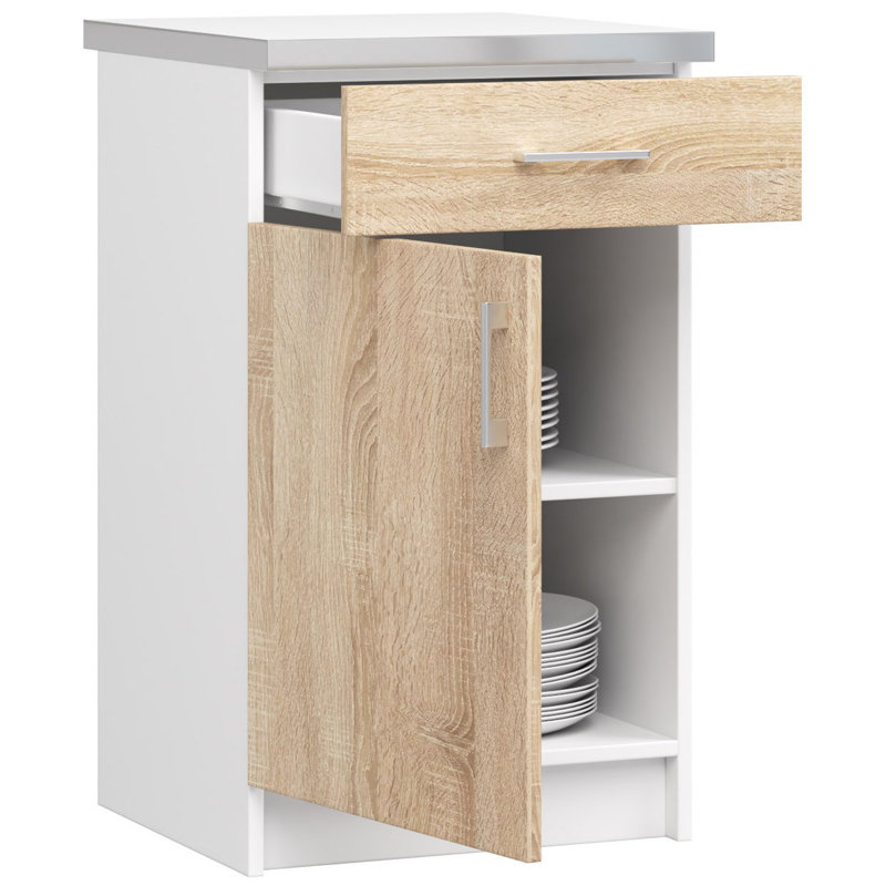 Lower cabinet with drawers in white and sonoma oak, 82cm H x 50cm W x 44.5cm D