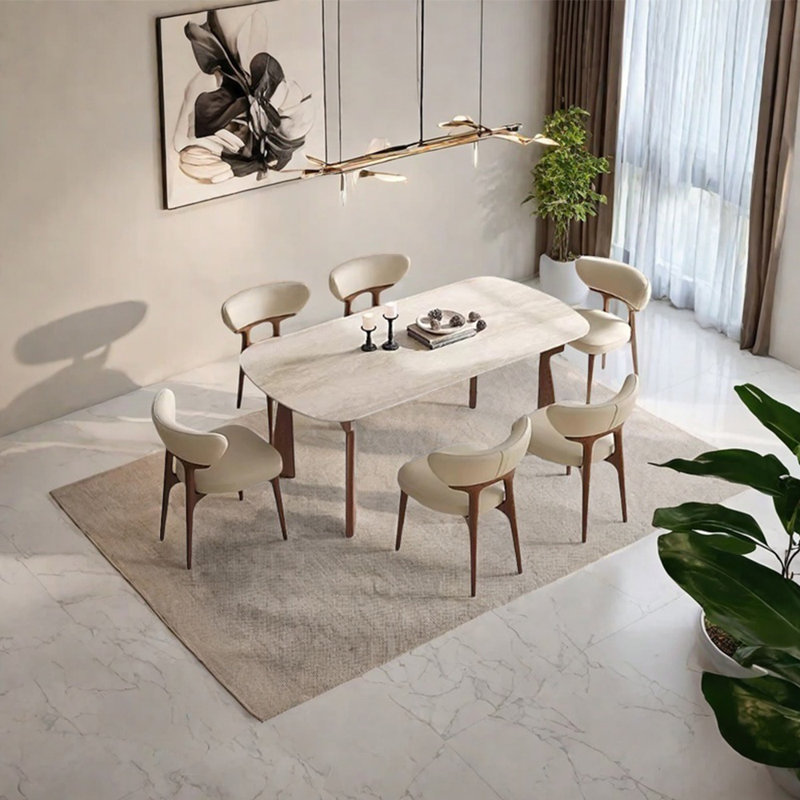 Vintage sintered stone dining table set, 29.53"H x 55.12"L x 31.5"W
