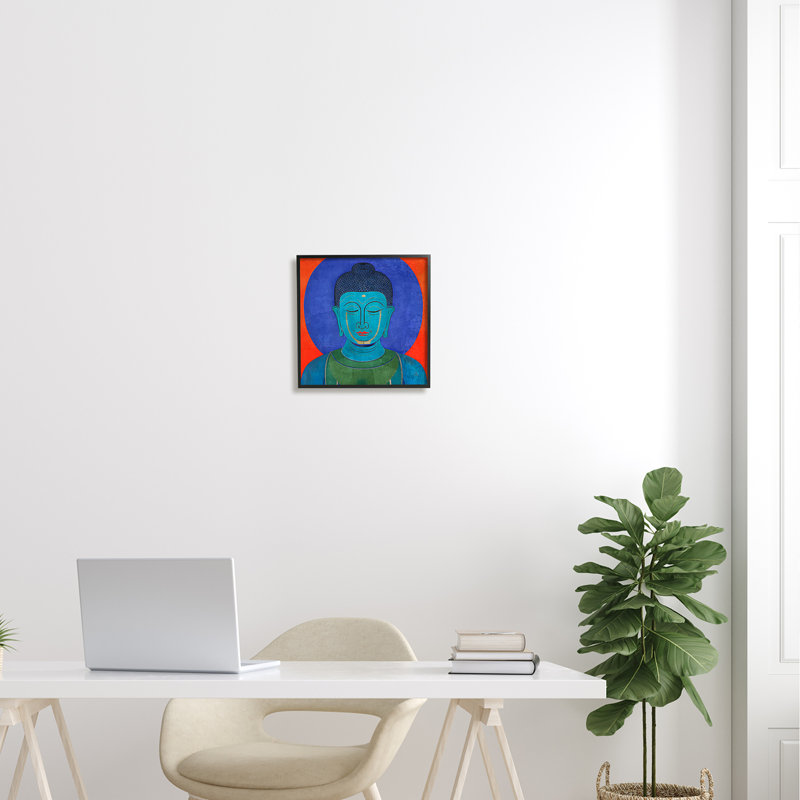 Vivid Buddha Portrait, estampe numérique encadrée par Elena Ray, Giclée encadrée noir minuit, H 12 po x l 12 po x P 1,5 po