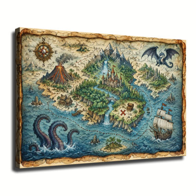 Fantasy Adventure Map Treasure Canvas Wall Art