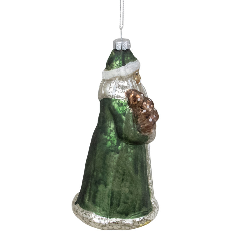 Ornement de Noël 5,5 po en verre vert nordique et gris Père Noël