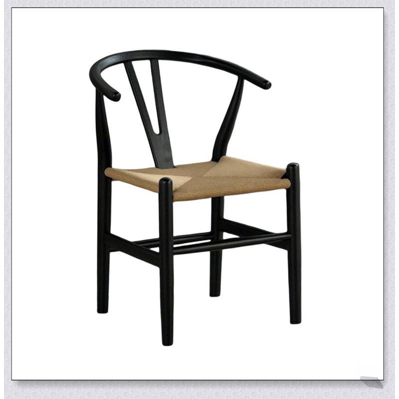 Ensemble de 2 chaises d'appoint de style Mid-Century moderne avec structure en bois d'hévéa, finition noire et dossier incurvé pour un repas confortable
