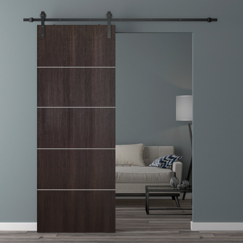 Porte de grange coulissante en bois manufacturé Optima 4H avec trousse de quincaillerie, 29,75 po x 83,23 po, Chêne Veralinga