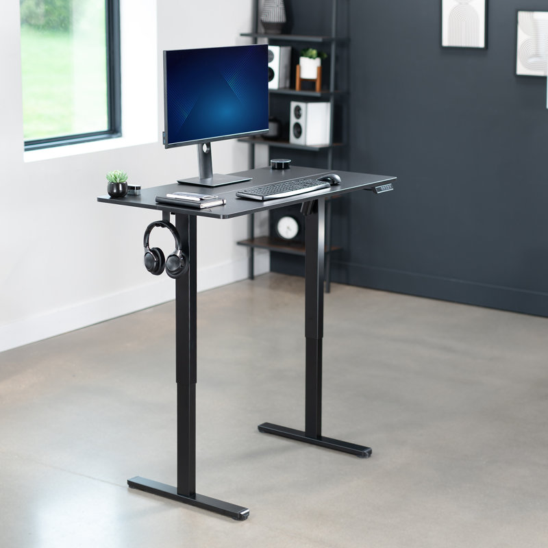 Bureau assis-debout électrique 44 po x 24 po VIVO, poste de travail à hauteur réglable (série E144B), Noir / noir
