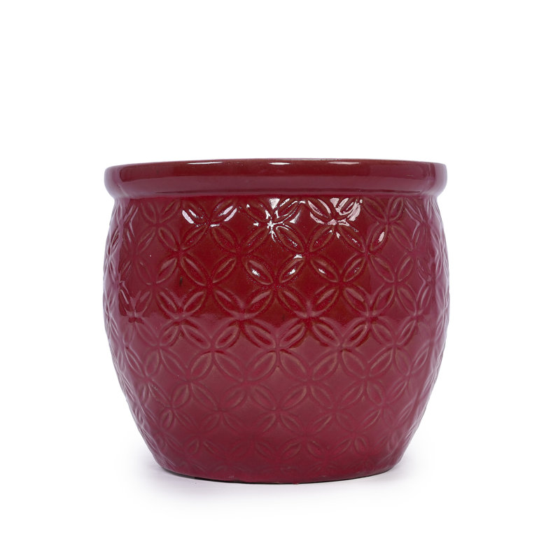 Of 3 Red Ceramic Planters For Different Settings, Contemporary Style With Glossy Finish, Weather , Built-In Drainage Root Growth, 14.89" L W 12.74" H, 47.56 Lbs In Bean Paste Red, Modern Various