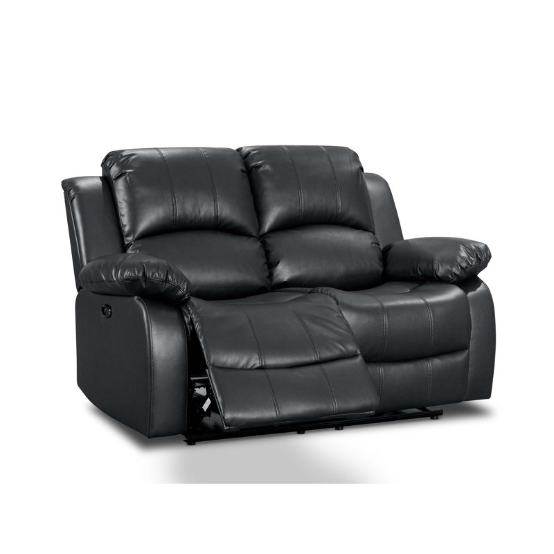 Lowell Faux Leather Reclining Loveseat, Lowell Black Faux Leather, 2