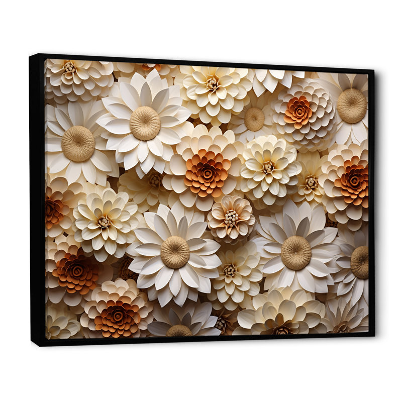 «Vibrant White Zinnias Collage» sur toile, Cadre flottant noir, H 16 po x l 32 po