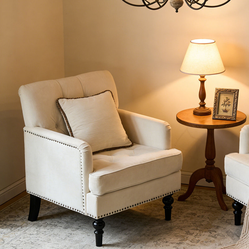 Fauteuil club en velours côtelé Mid Century Modern, Beige