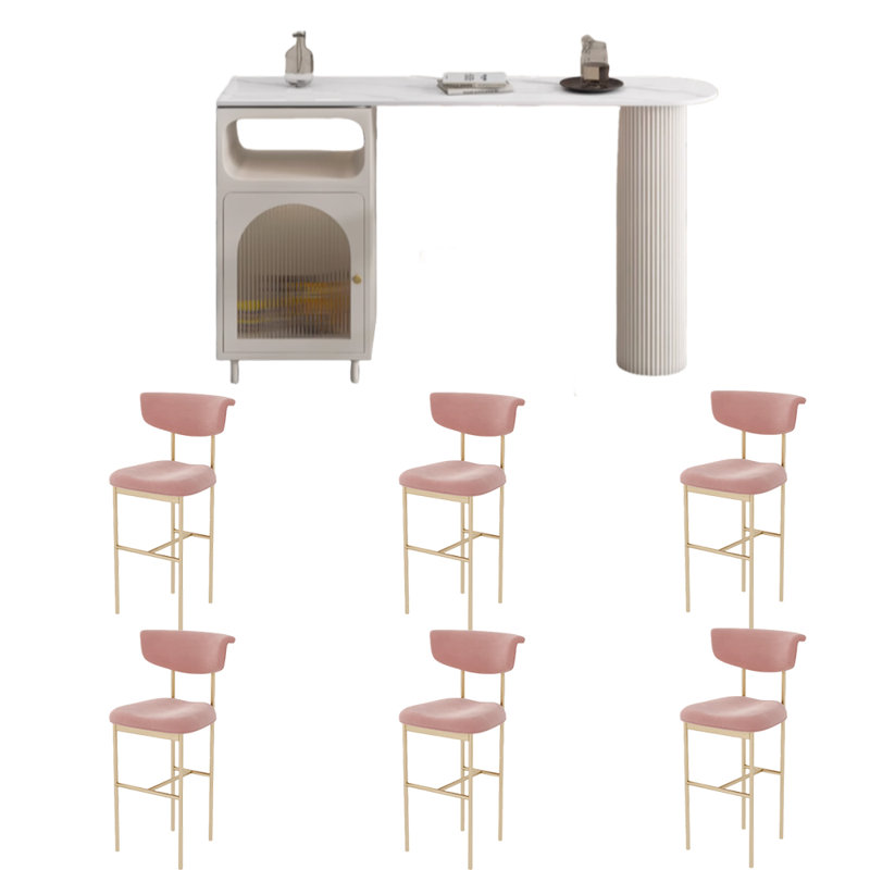 Table en pierre claire de luxe, White, 41.3"H x 62.9"L x 15.7"W, Pink/Gold