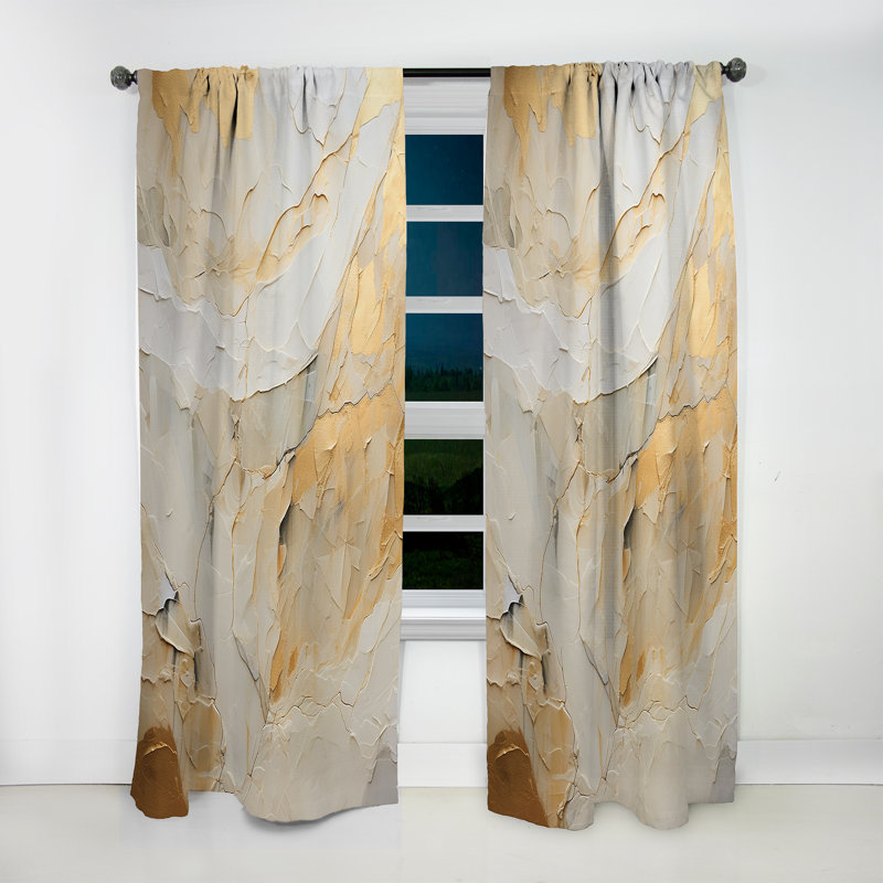 Beige And Gold Glacier Stone Simplicity II - Shapes Room Darkening Abstract Curtain - 1 Panel, 52" W x 84" L