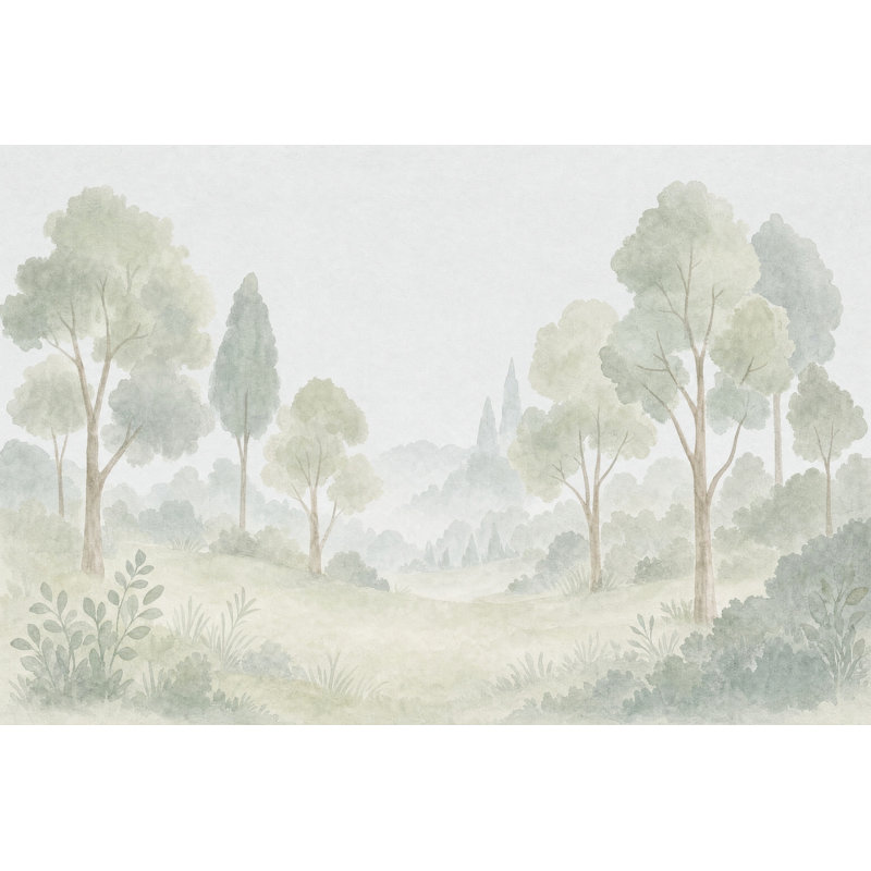 Papier peint amovible vert forêt Misty, 100 po x 96 po, Non tissé