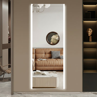 65*21 inch rectangular LED wall mounted frameless full length mirror, three-colour changing light, explosion-proof glass, HD imaging