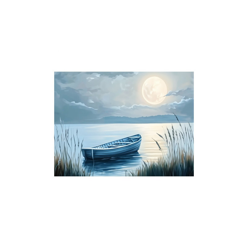«Blue Boat and Moon Lake Seascape», art mural non encadré, L 24 po x l 36 po