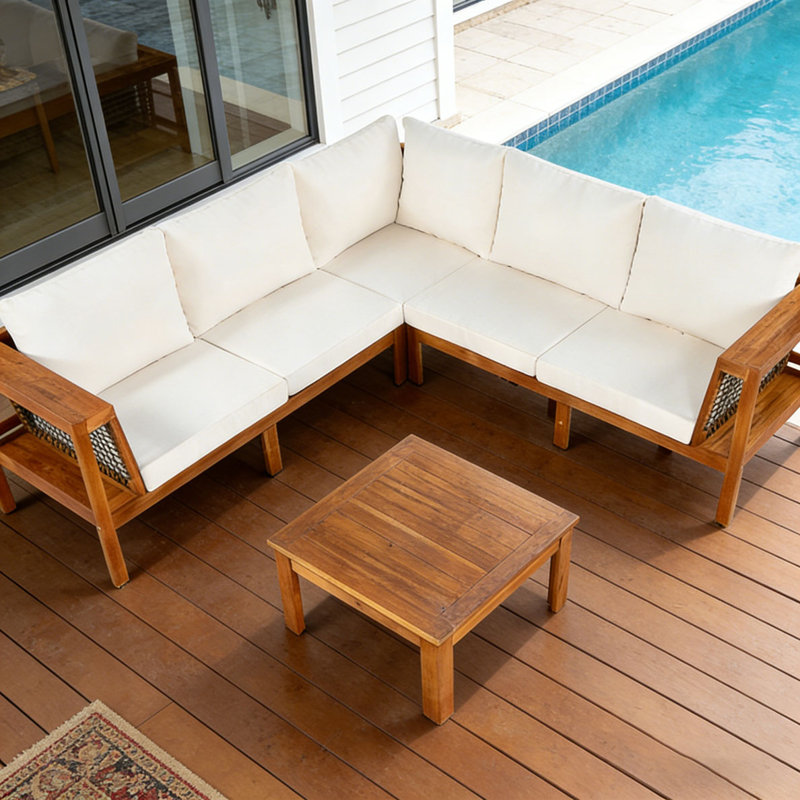 Ensemble de 4 canapés d'extérieur en bois d'acacia,, Beige