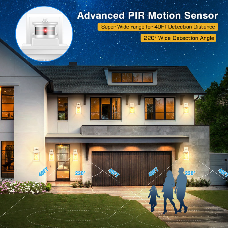 2 Pack Motion Sensor Outdoor Wall Lantern, White Dusk to Dawn Outdoor Lighting Wall Mount, White