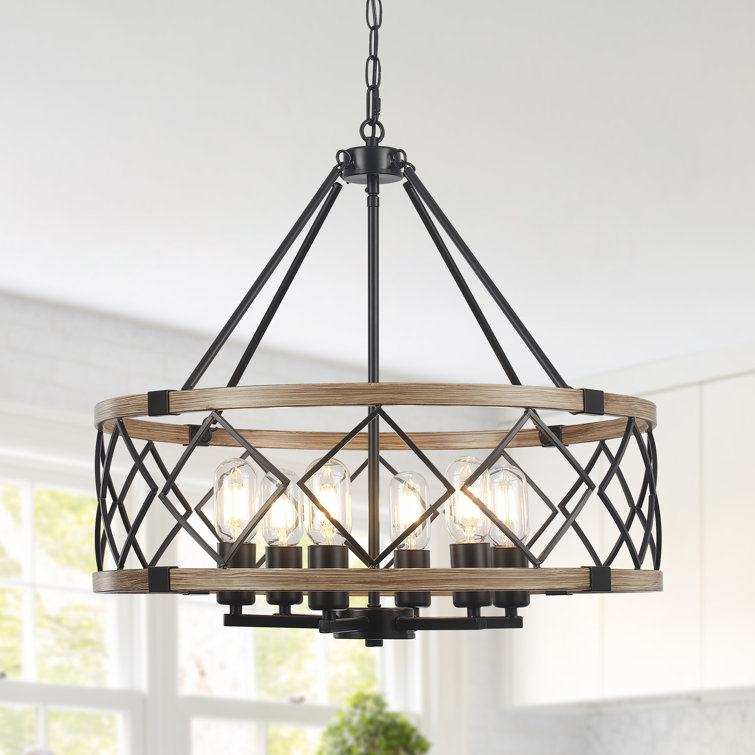 Williston Forge 6- Light 21.65" Dimmable Farmhouse Geometric Drum Chandelier Ceiling Lights for Foyer Kitchen Island Living Room