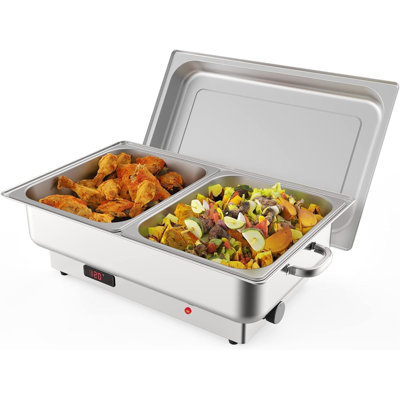 Ensemble de réchaud électrique 9QT - affichage de la température, 2 casseroles en acier inoxydable demi-taille, chauffe-aliments réglable 86-200 ° F pour la restauration, les fêtes, les restaurants - comprend une assiette à portions 2 * 1/2