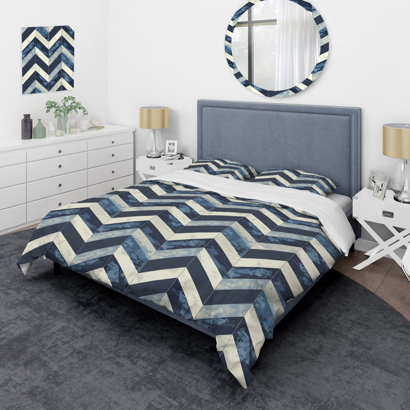 Ensemble de housse de couette transitionnelle Blue Chevron Glam IV, Housse de couette très grand et 2 très grandes t