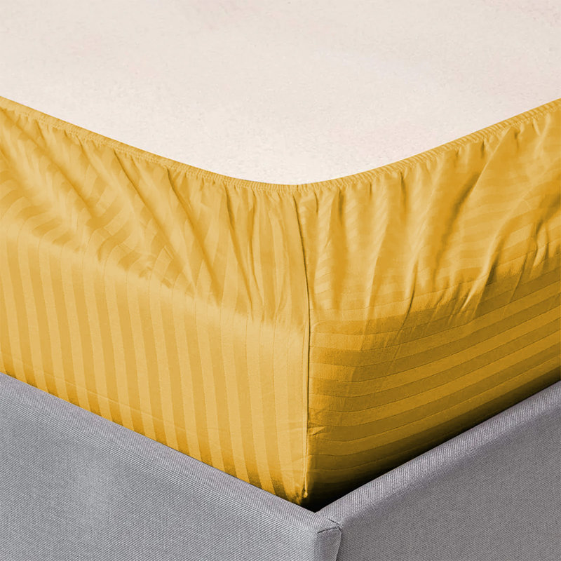 Premium Stripe Fitted Sheet - Deep Pocket, Wrinkle-Free, Ultra Soft Microfiber Bed Sheet, Ochre Striped, Double (4'6)