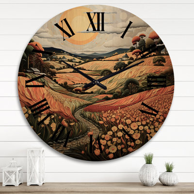 Farm Harvest Symphony Pointillism II - Farm Oversized Wood Wall Clock