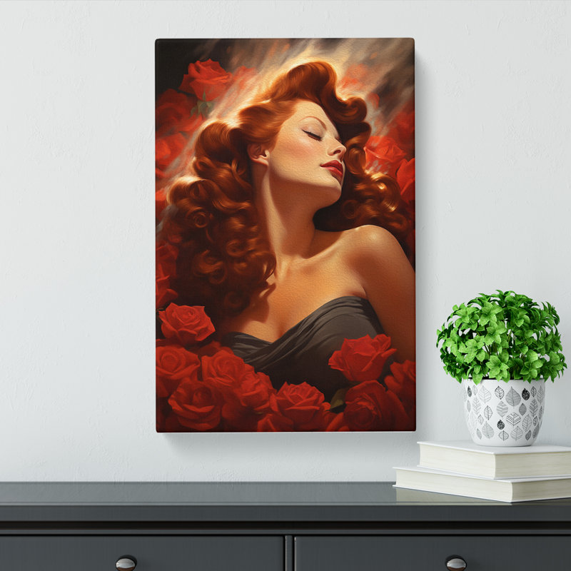 Red Headed Woman Romanticism - Wrapped Canvas, 76cm H x 50cm W x 3cm D