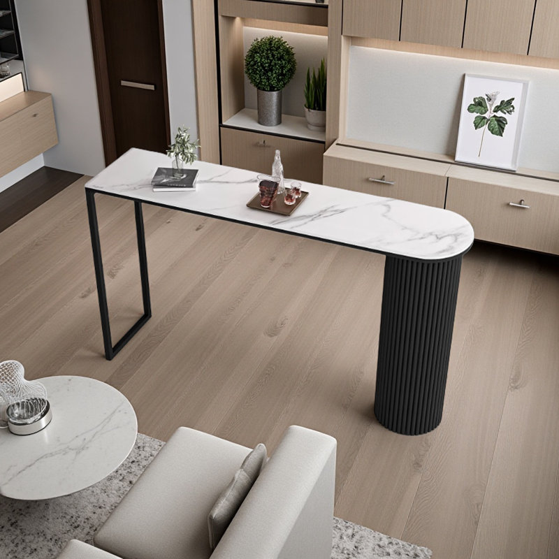Table de bar moderne et simple, H 41,3 po x L 62,9 po x l 15,7 po, Blanc, Noir