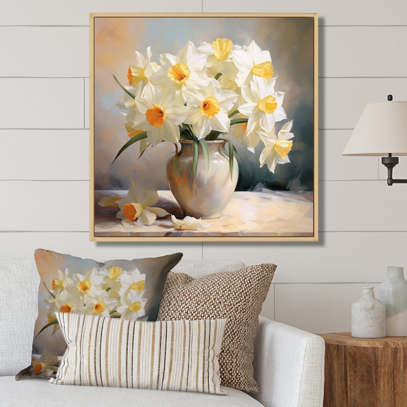 White Affodils Romantic Impression VI - Landscapes Canvas Print, H 30 po x l 30 po x P 1 po, Cadre naturel flottant