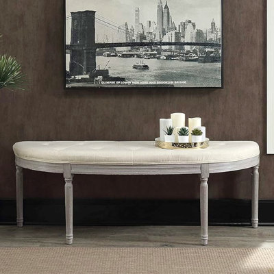 Banc rembourré capitonné beige clair Coastal
