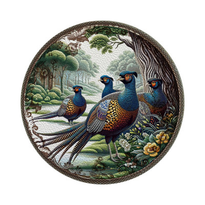 Woodland Pheasant Vegan Leather Round Pebble Placemat
