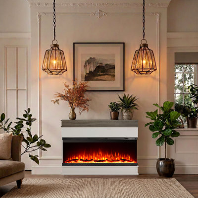 Manteau de cheminée électrique moderne minimaliste décoratif autoportant de 60 po avec température réglable et couleur de flamme personnalisable pour le chauffage domestique et les applications décoratives