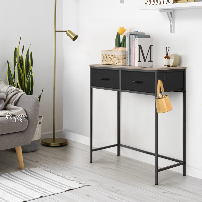 Entryway Console Table With 2 Fabric Drawers & Side Hook, Narrow Sofa Table
