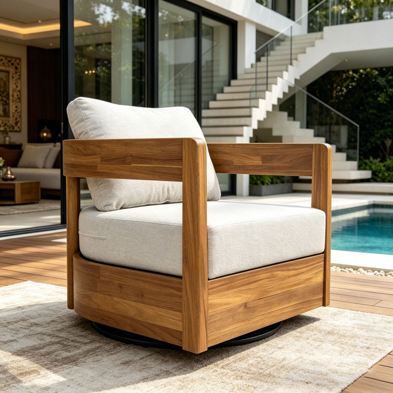 Fauteuil club d'extérieur pivotant en bois, Teck
