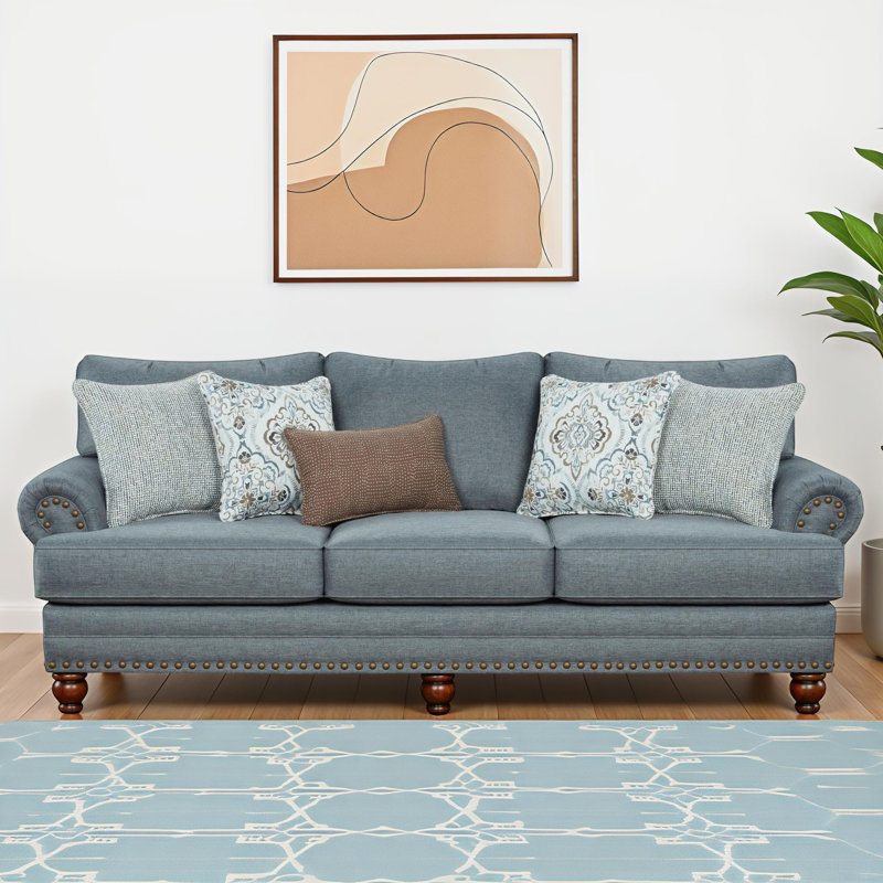 Freda 96" Upholstered Sofa, Beige Polyester, 40" H x 96" W x 42" D