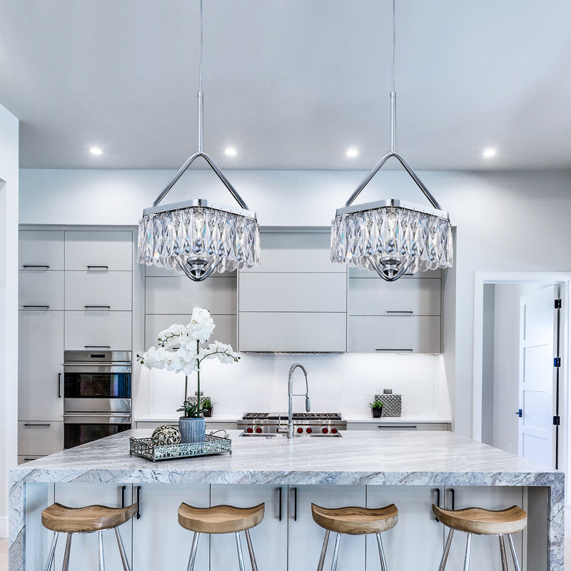 Luminaire suspendu moderne en cristal lustre carré carré pour îlot de cuisine pour vestibule (1 paquet), Chrome