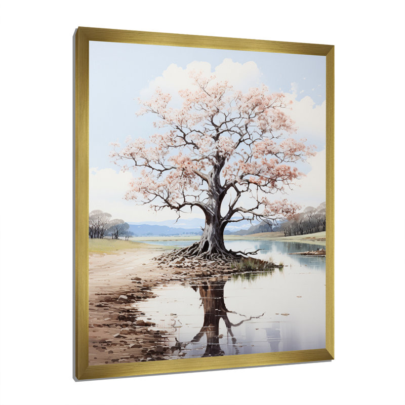 Minimalisme, chêne rose, automne chatoyant - impression sur toile florale, H 44 po x l 34 po x P 1,5 po, Encadrement doré