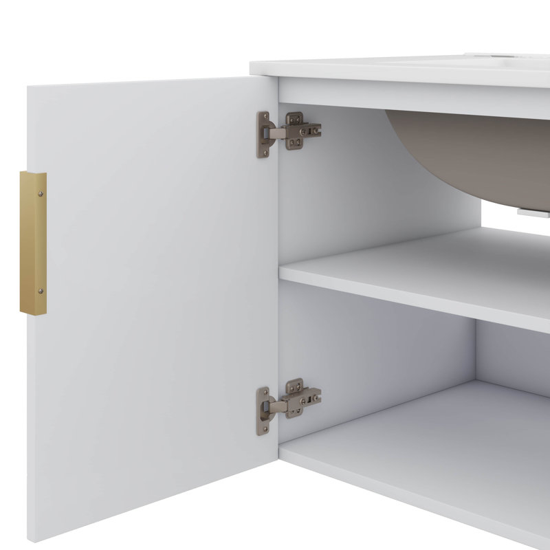 Meuble-lavabo mural de 30 po avec lavabo, meuble-lavabo mural cannelé avec 2 portes et tablette réglable, Blanc