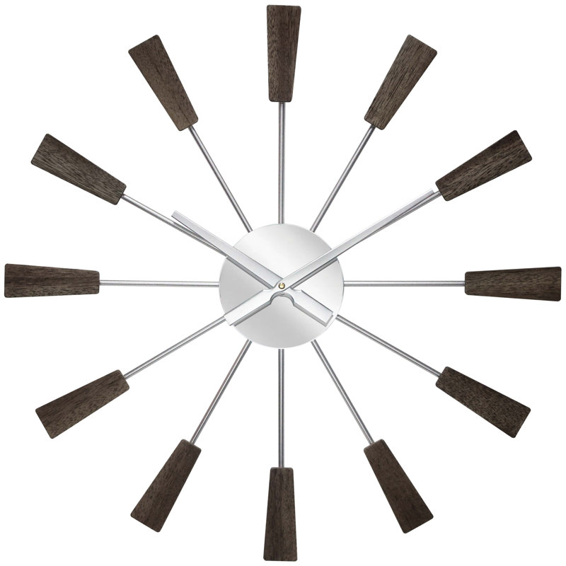Azka Starburst Metal Wall Clock 23.5 Inches - Brown and Silver