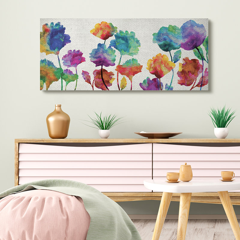 «Floral Abstraction Rainbow Pop» par Vanessa Austin - impression, Toile tendue, H 20 po x l 48 po x P 1,5 po