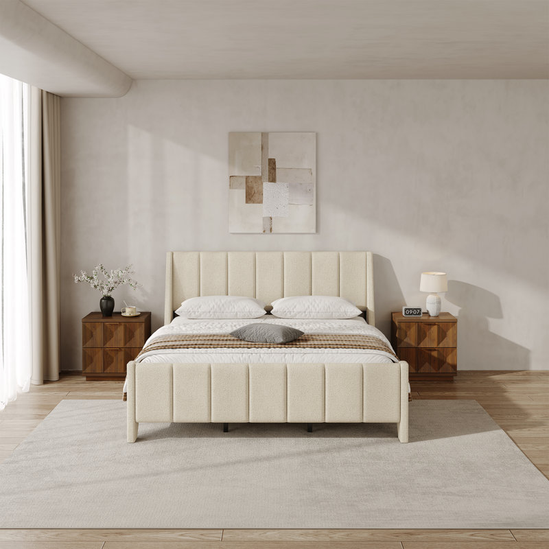 Modern Minimalist Upholstered Wingback Bed, King