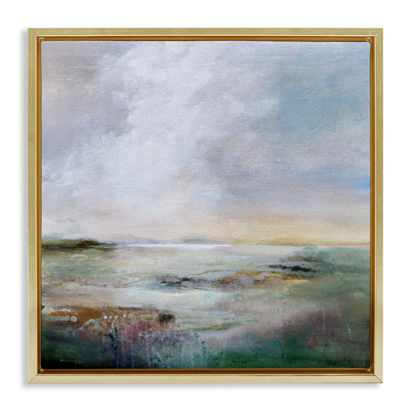Toile flottante abstraite encadrée par Karen Hale, Cadre flottant métallique doré, H 18 po x l 18 po
