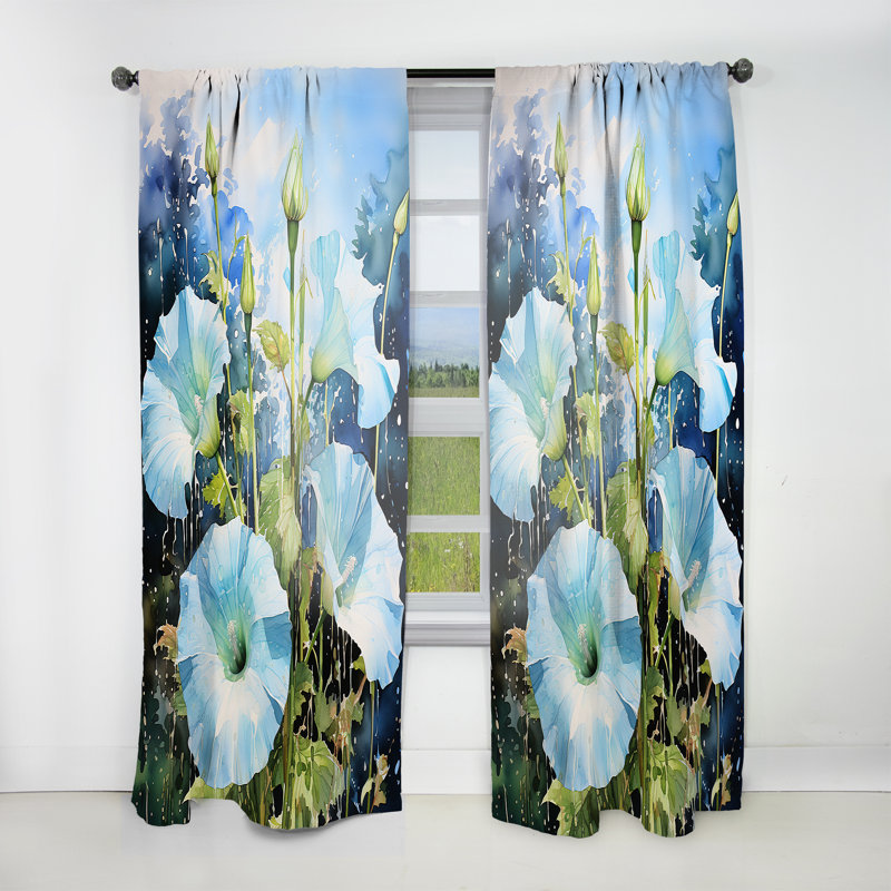 Blue Morning Glory Dewy Blooms I - Rideau traditionnel - Velours obscurcissant - 1 panneau, L 52 po x L 108 po
