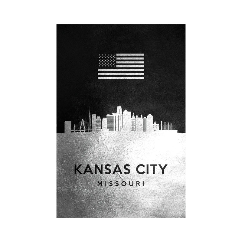 Kansas City Missouri Silver Skyline by Adrian Baldovino - Wrapped Canvas Print, 66.04 cm H x 45.72 cm W x 3.175 cm D