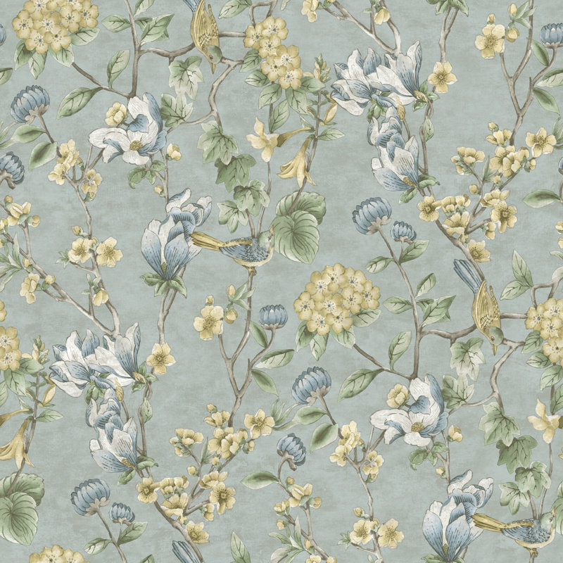 Papier peint floral, Bleu