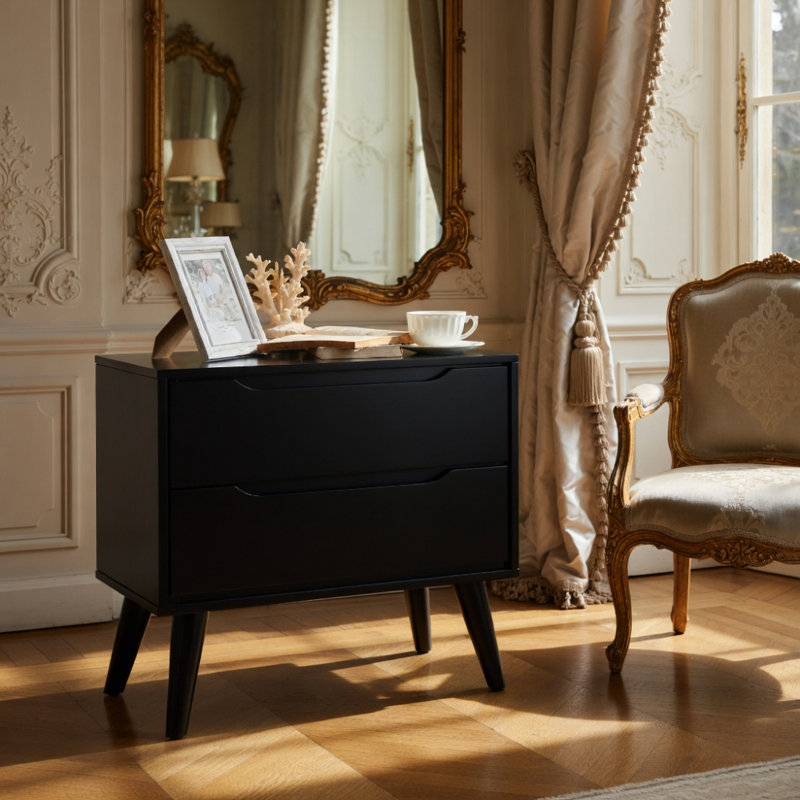 Table de chevet 1 pièce Mid-Century, Noir